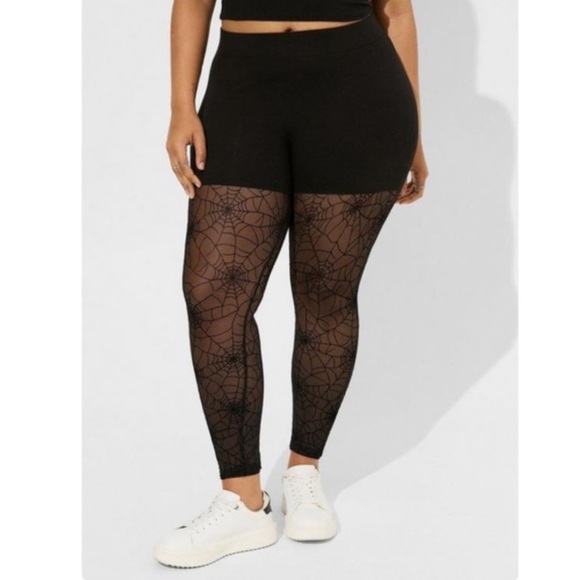 torrid Pants - Torrid Women’s Black Full Length Signature Waist Flocked Spiderweb Legging Sz 00